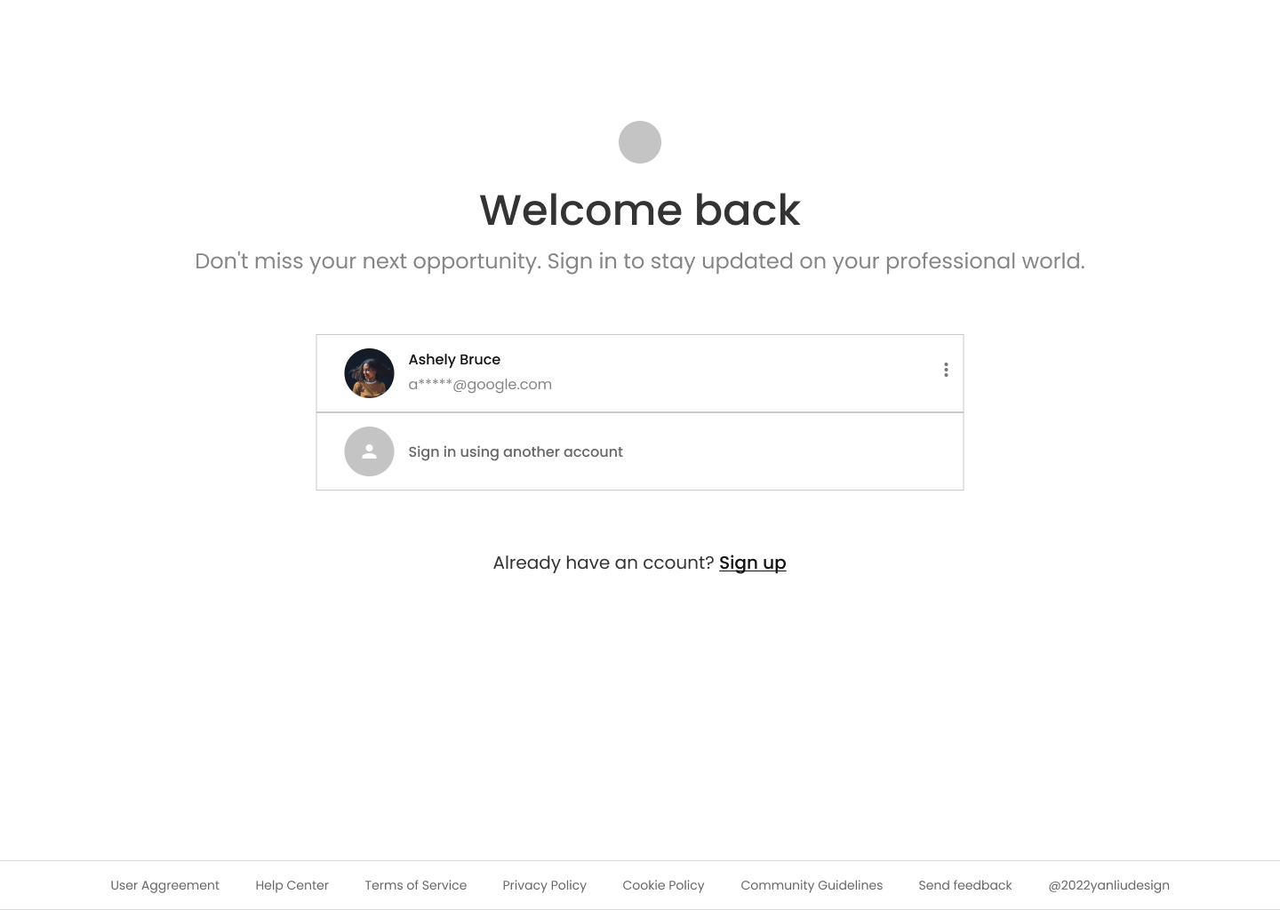 Minimalist Login Page Design with User Account Options