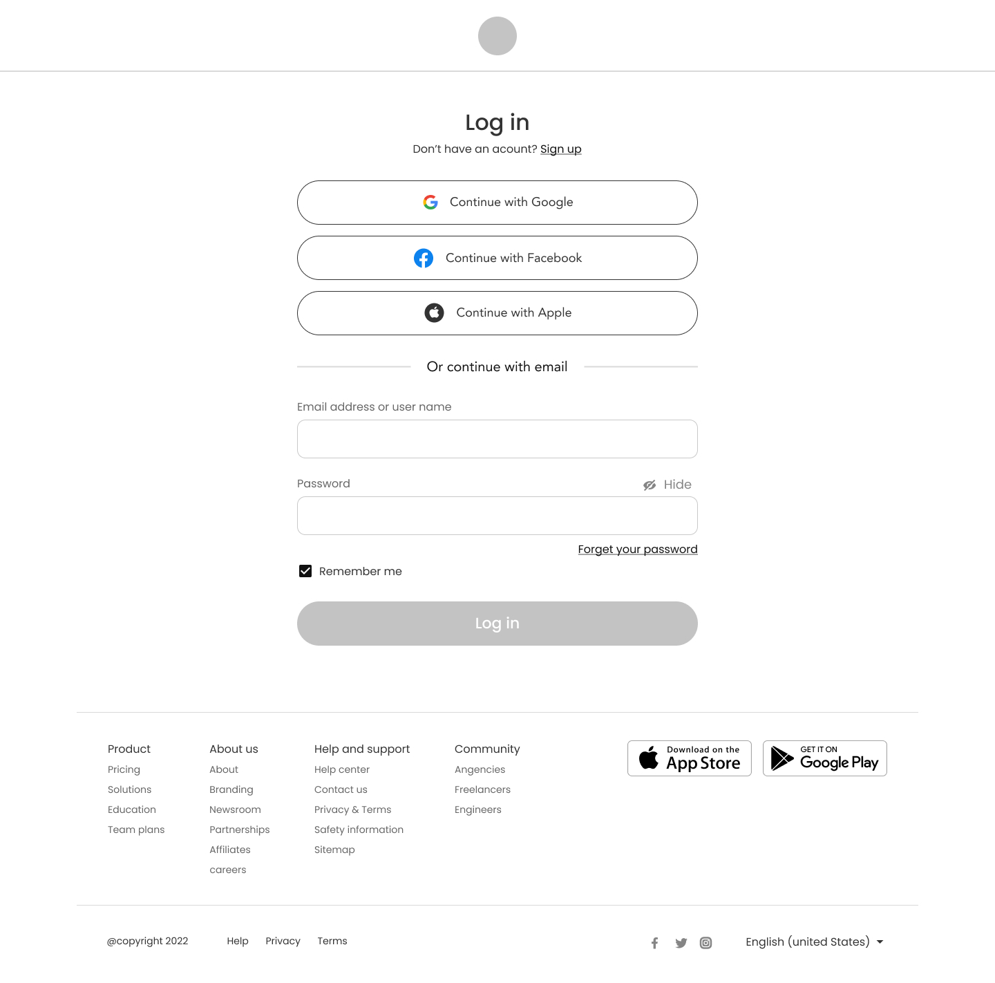 Modern Minimalist Login Page with Social Media Options