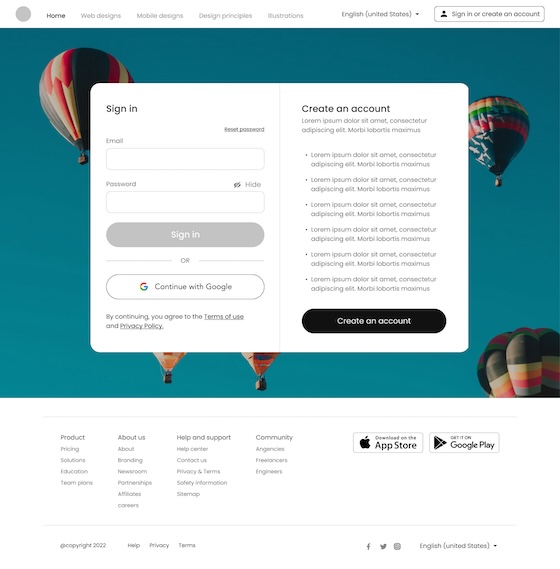 Modern UI Layout with Dual Sign-In and Registration Form