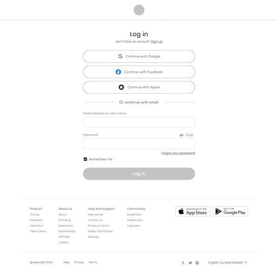Modern Minimalist Login Page with Social Media Options
