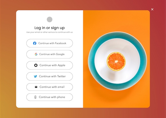 Minimalistic login interface with vibrant split-screen design