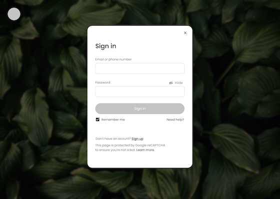 Minimalistic Sign-In Form with Subtle Nature Background