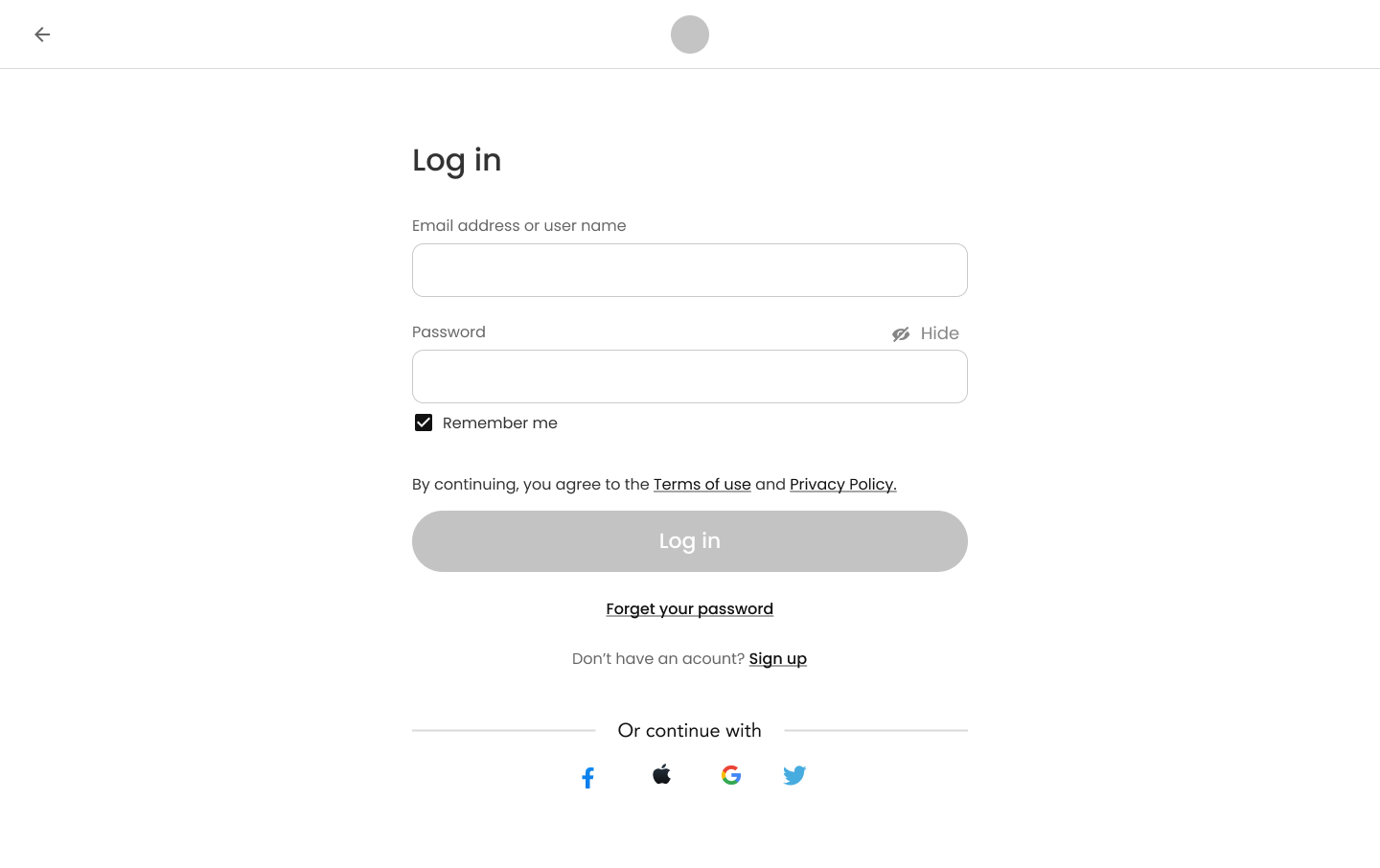 Minimalist login page design template with social icons