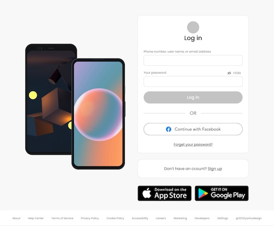 Modern login interface with smartphone and app download icons